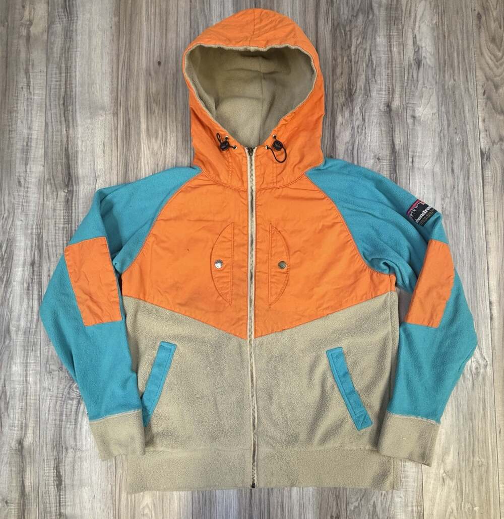 The Hundreds Colorblock Full Zip Fleece Hoodie Jacket Orange Teal Tan Mens Large